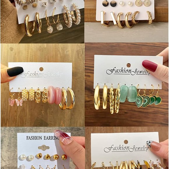 New 36 Pairs Gold Hoop Earrings Set for Women Girls, Fashion Dangle Heart - Picture 2 of 7